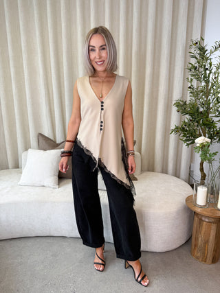 Dayna Longline Frill Waistcoat - Taupe