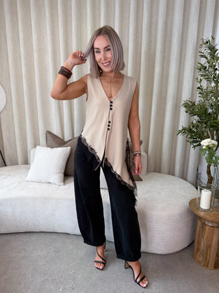 Dayna Longline Frill Waistcoat - Taupe