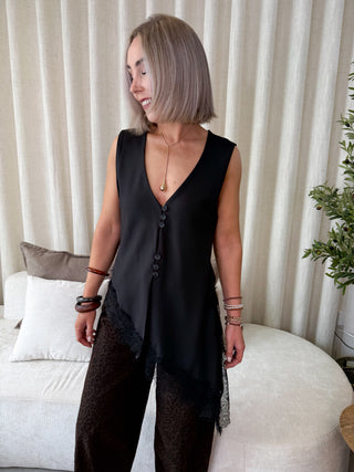 Dayna Longline Frill Waistcoat - Black