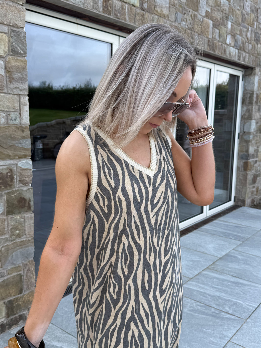 Leon Lurex Sleeveless Dress - Zebra