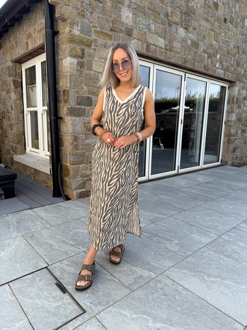 Leon Lurex Sleeveless Dress - Zebra