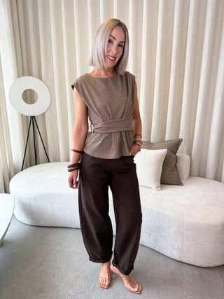 Chekka Sleeveless Top - Checkered Coffee Bean