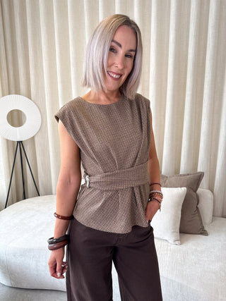 Chekka Sleeveless Top - Checkered Coffee Bean