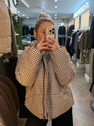 Asta Puffer Jacket - Brown/Cream Check
