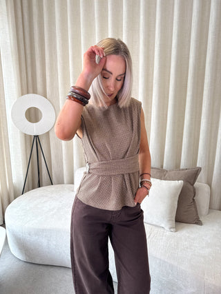 Chekka Sleeveless Top - Checkered Coffee Bean