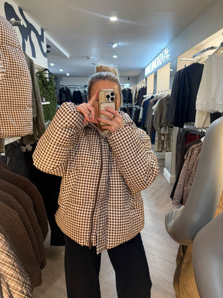 Asta Puffer Jacket - Brown/Cream Check