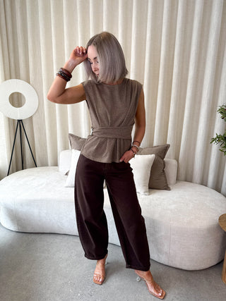 Chekka Sleeveless Top - Checkered Coffee Bean