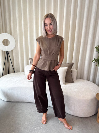 Chekka Sleeveless Top - Checkered Coffee Bean