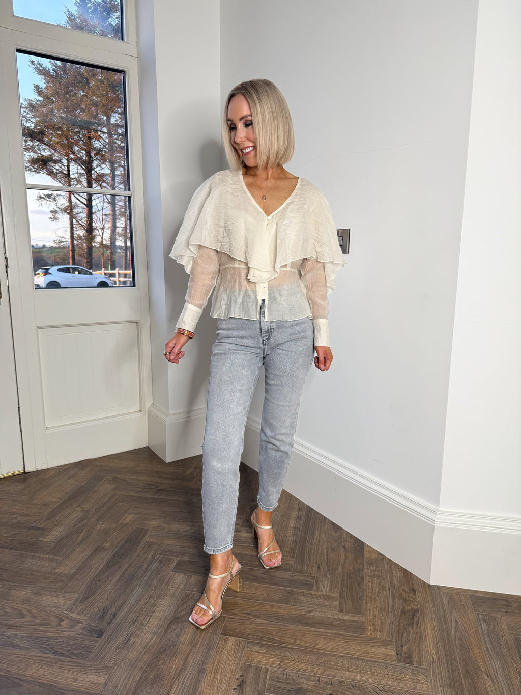 Jane Button Front Blouse - Beige