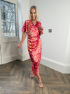 Natasha Blush Floral Angel Sleeve Wrap Midi Dress