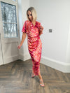 Natasha Blush Floral Angel Sleeve Wrap Midi Dress