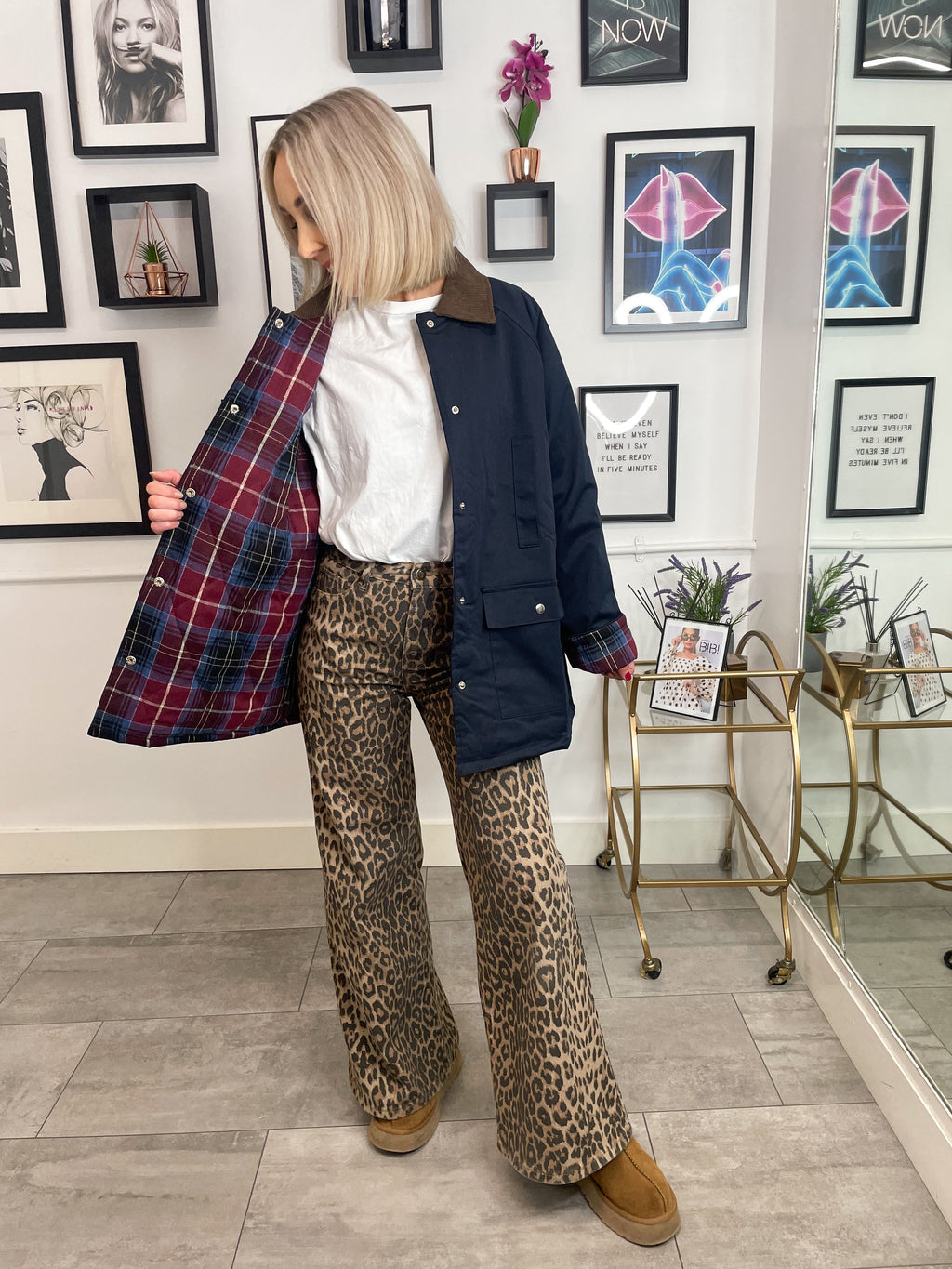 Gia Contrast Barn Jacket - Navy