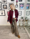 Gia Contrast Barn Jacket - Burgundy