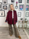 Gia Contrast Barn Jacket - Burgundy