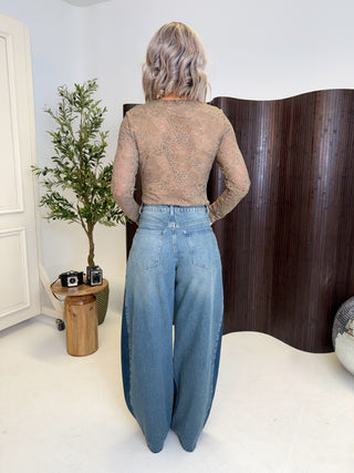 Rhea Barrel Leg Jeans - Two Tone Denim