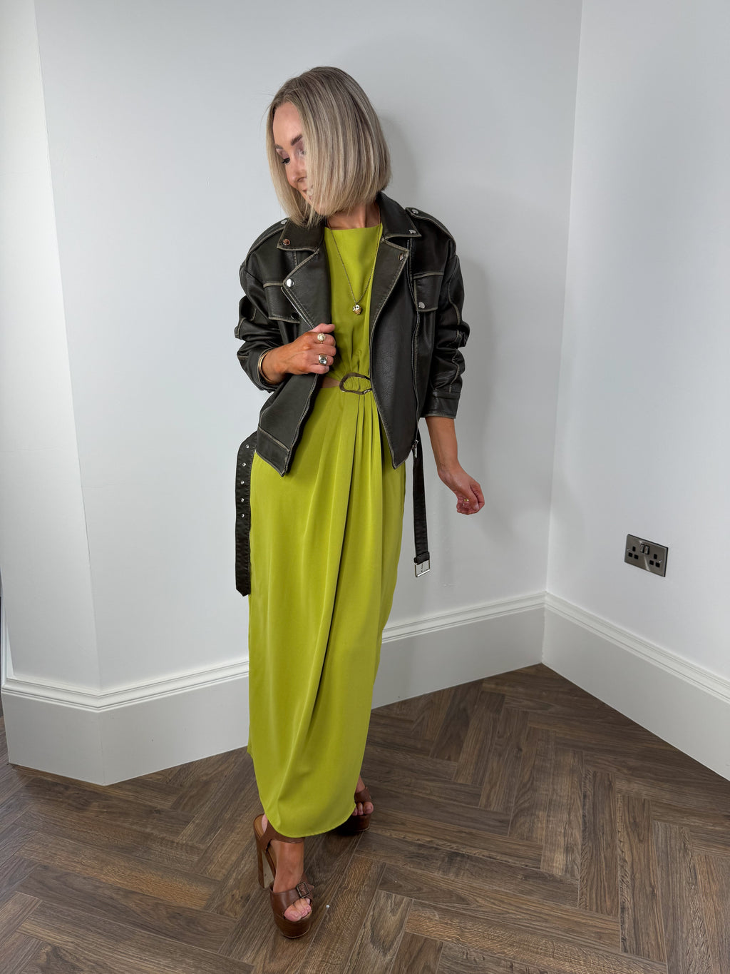 Freya Faux Leather Jacket - Khaki