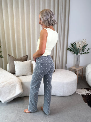 Tess Wide Leg Polka Jeans - Grey
