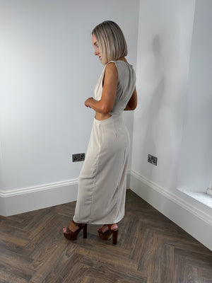 Selina Cut Out Midi Dress - Beige