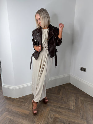Selina Cut Out Midi Dress - Beige
