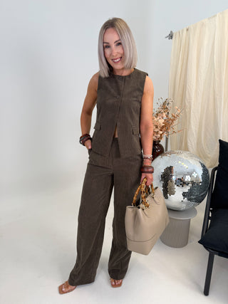 Audre Cord Tailored Trousers - Wren