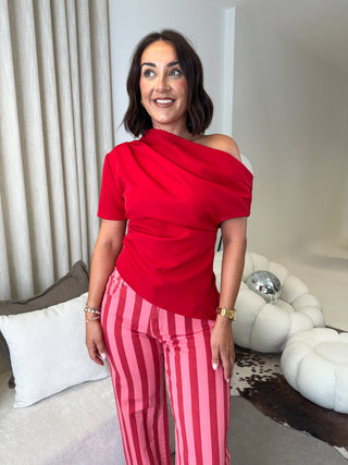 Taylor Draped Asymmetric Top - Red