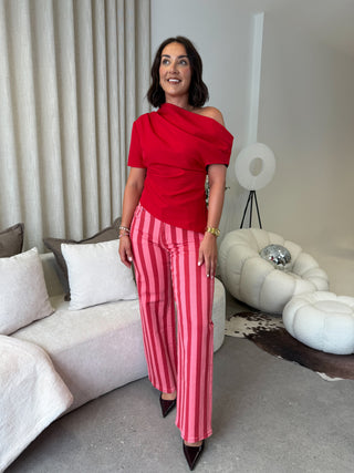Juno Wide Leg Jeans - Red/Pink Stripe