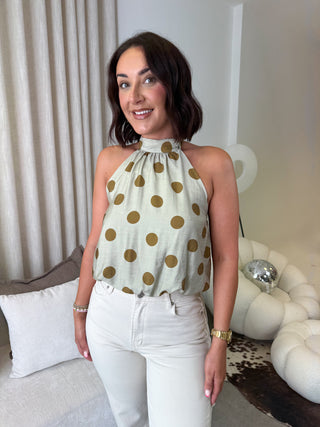 Maizee Halterneck Top -  Green Polka
