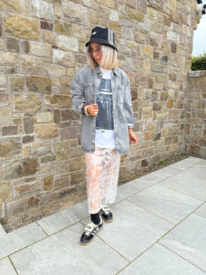 Alva Long Denim Shacket - Grey