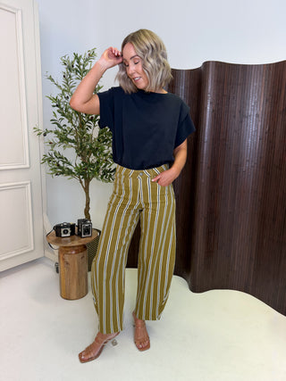 Demi Carrot Leg Striped Denim Jeans - Khaki