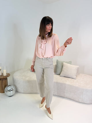 Ivy Mid Waist Barrel Jeans - Taupe