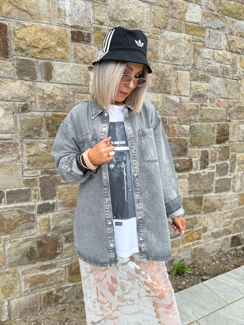 Alva Long Denim Shacket - Grey