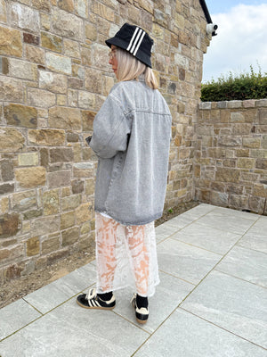 Alva Long Denim Shacket - Grey