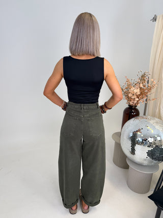 Freya Balloon Jeans - Olive Green