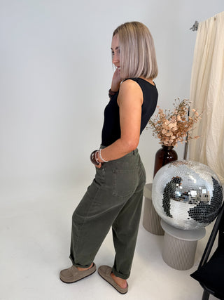 Freya Balloon Jeans - Olive Green