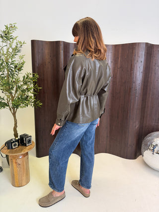 Sierra Faux Leather Jacket - Olive