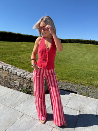 Juno Wide Leg Jeans - Red/Pink Stripe