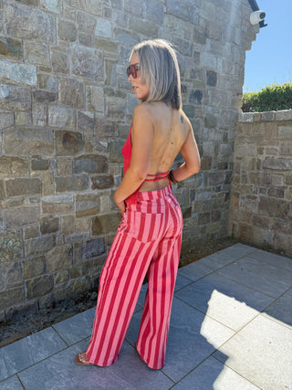 Juno Wide Leg Jeans - Red/Pink Stripe