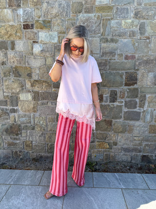 Juno Wide Leg Jeans - Red/Pink Stripe