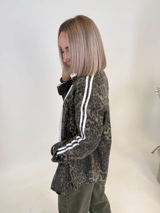 Aliza Striped Leopard Shacket - Khaki
