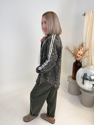 Aliza Striped Leopard Shacket - Khaki