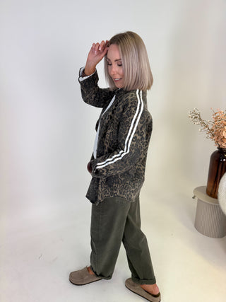 Aliza Striped Leopard Shacket - Khaki