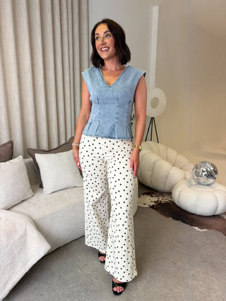 Mia V-Neck Top - Denim