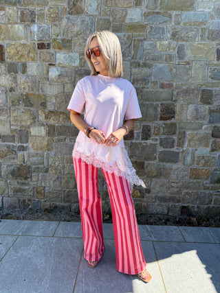 Juno Wide Leg Jeans - Red/Pink Stripe