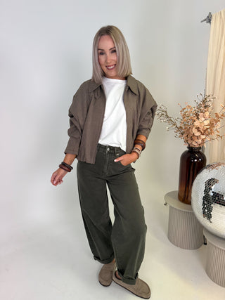 Gia Checkered Bomber Jacket - Brown