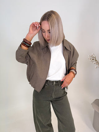 Gia Checkered Bomber Jacket - Brown