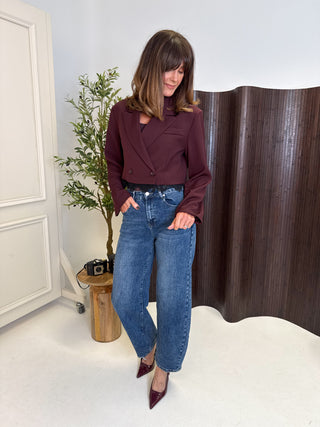 Wren Cropped Blazer - Burgundy