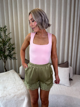 Lula Satin Jacquard Shorts - Green