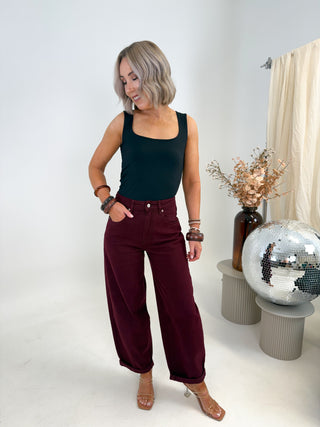 Freya Balloon Jeans - Burgundy