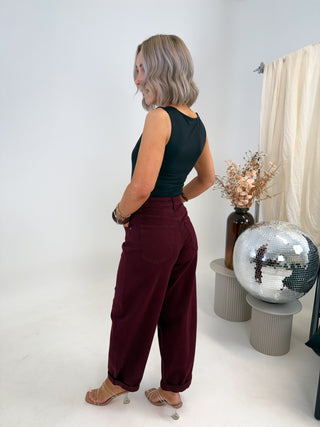 Freya Balloon Jeans - Burgundy