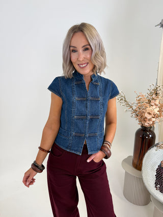Debra Denim Wash Knot Top - Denim